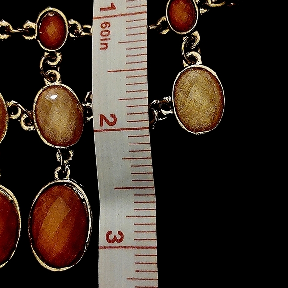 Silver Bib Necklace with Cream and Orange Gems - Picture 7 of 8